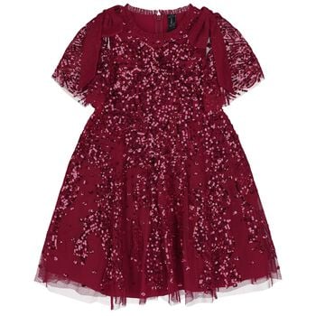 Girls Red Sequinned Tulle Dress