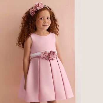 Girls Pink Floral Satin Dress