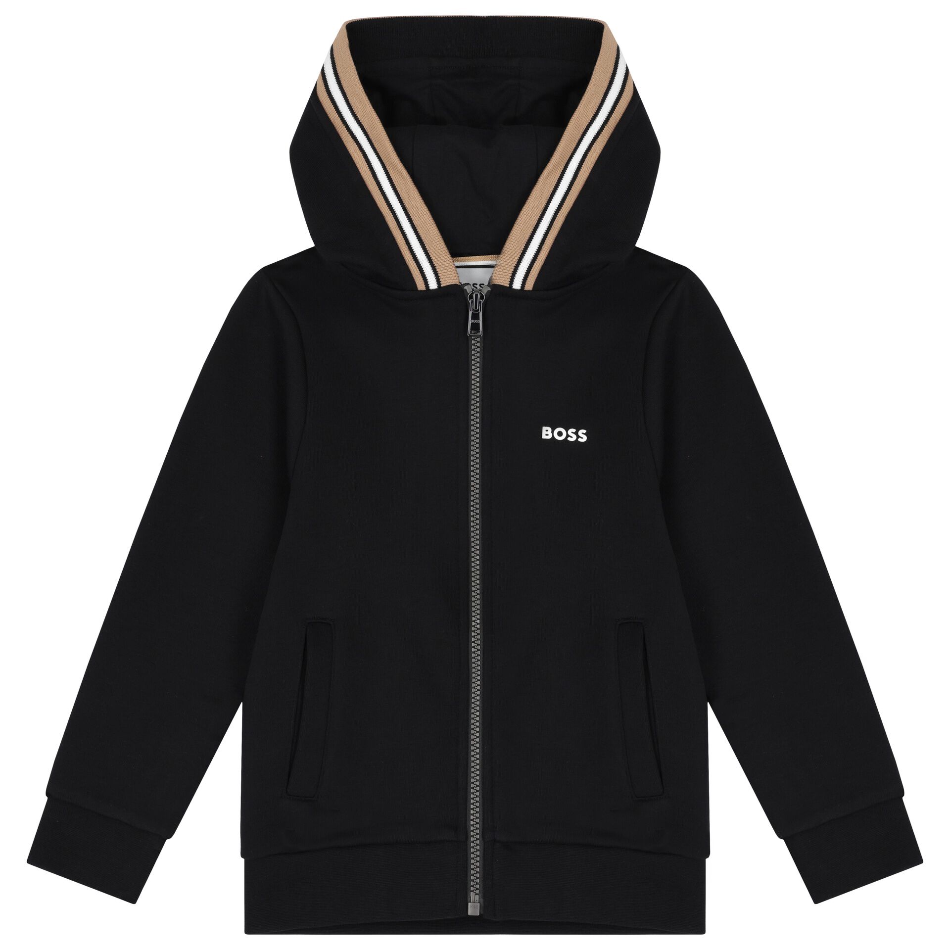 BOSS Boys Black Logo Hooded Zip Up Top Junior Couture Bahrain