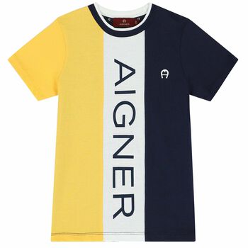 Boys Yellow and Navy Blue Logo T-shirt