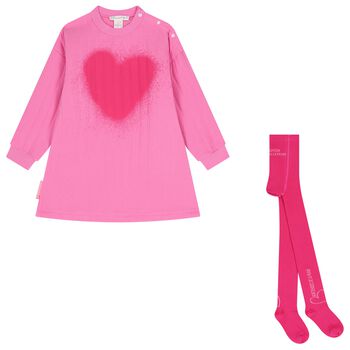 Girls Pink Heart Dress Set