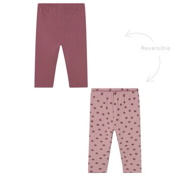 Younger Girls Pink Polka Dots Reversible Leggings
