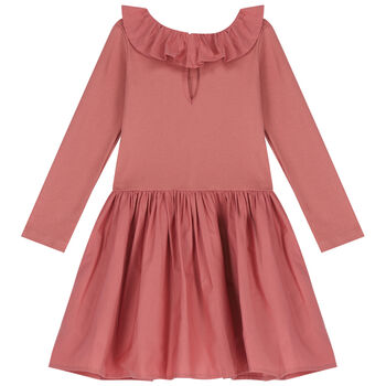 Younger Girls Pink Ruffled Long Sleeve Dress