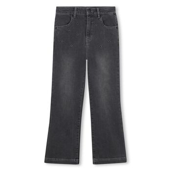Girls Black Eyelet Denim Jeans