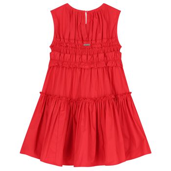 Girls Red Poplin Ruffle Dress