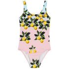 Girls Blue & Pink Lemon Swimsuit, 1, hi-res