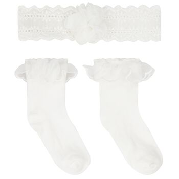 Baby Girls White Headband & Socks Set
