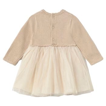 Younger Girls Beige & Ivory Tulle Dress