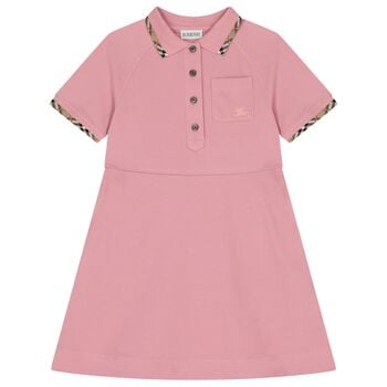 Girls Pink Logo Check Dress
