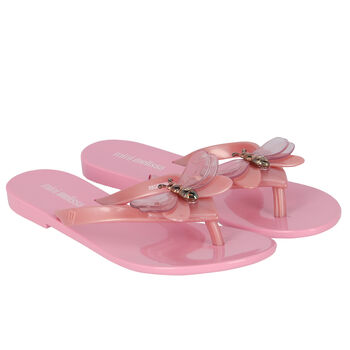 Girls Pink Bugs Flip Flops