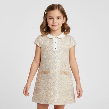 Girls Beige Sequin Dress