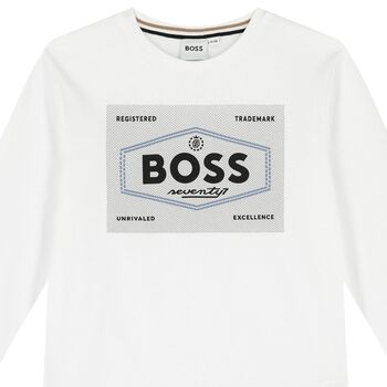 Boys White Logo Long Sleeve Top