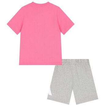 Girls Pink & Grey Logo Shorts Set