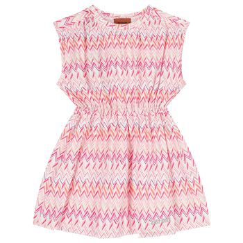 Girls Pink & White Logo Zig Zag Dress