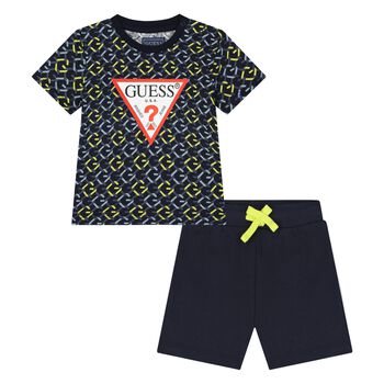 Younger Boys Navy Blue Logo Shorts Set
