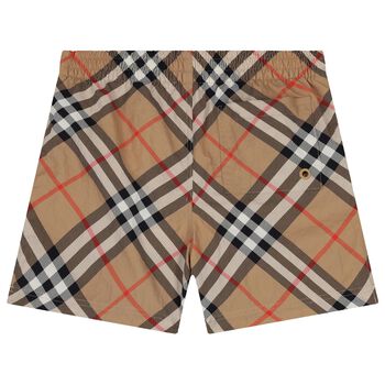 Boys Beige Check Swim Shorts