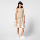 Girls Metallic Gold Logo Ruched Dress, 1, hi-res
