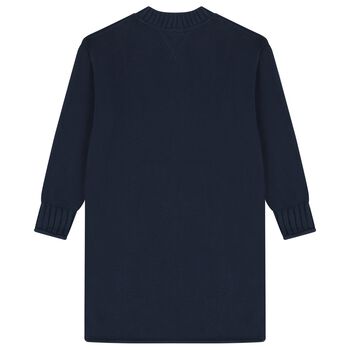 Girls Navy Blue Logo Knitted Jumper Dress