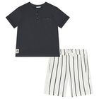Boys Grey & White Shorts Set, 2, hi-res