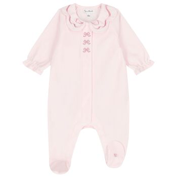 Baby Girls Pink Bow Velour Babygrow
