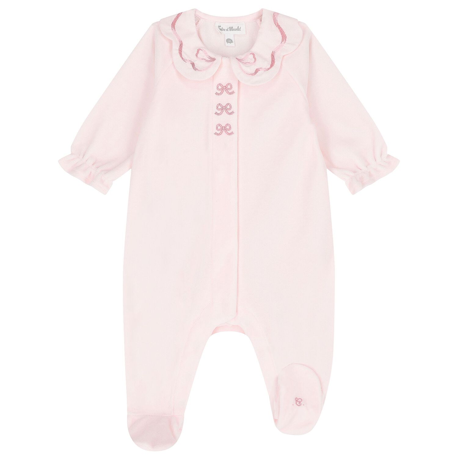 Baby Girls Pink Bow Velour Babygrow, 2, hi-res image number null