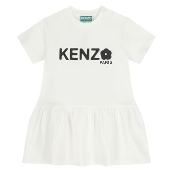 Younger Girls White Logo Dress