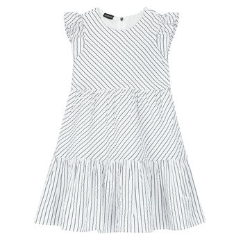 Girls White & Blue Striped Dress