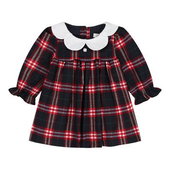 Baby Girls Navy Blue & Red Tartan Dress