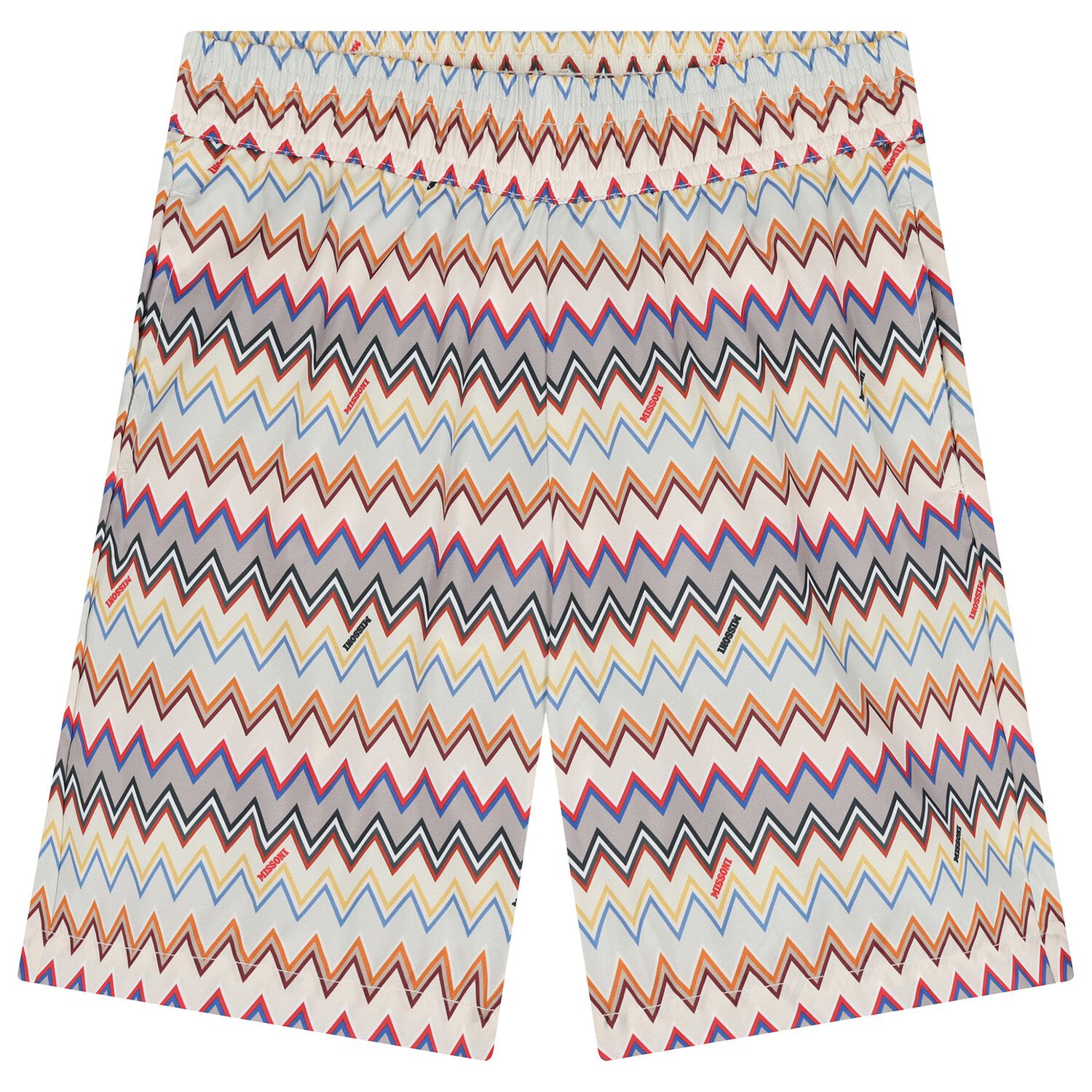 Boys Beige Zigzag Swim Shorts, 1, hi-res