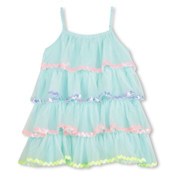 Girls Blue Embellished Tiered Tulle Dress