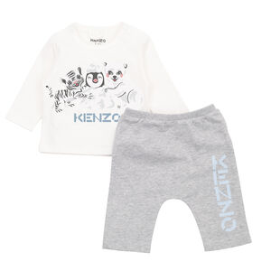 Baby Boys White & Grey Trousers Set