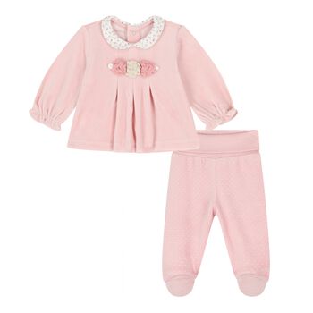 Baby Girls Pink Floral Motif 2 Piece Babygrow