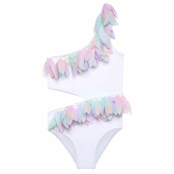 Girls White Rainbow Petal Swimsuit