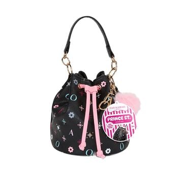 Girls Black & Pink Leather Handbag ( 18CM )