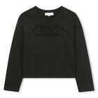 Girls Black Logo Long Sleeve Top, 1, hi-res