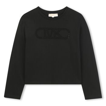 جاكيت بنات باللون الاسود بأكمام طويلة وشعار