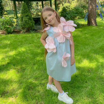 Girls Blue & Pink Flower Dress