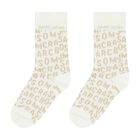 Girls Ivory & Gold Logo Socks, 1, hi-res
