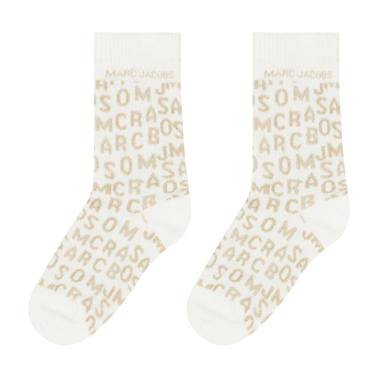 Girls Ivory & Gold Logo Socks, 1, hi-res image number null