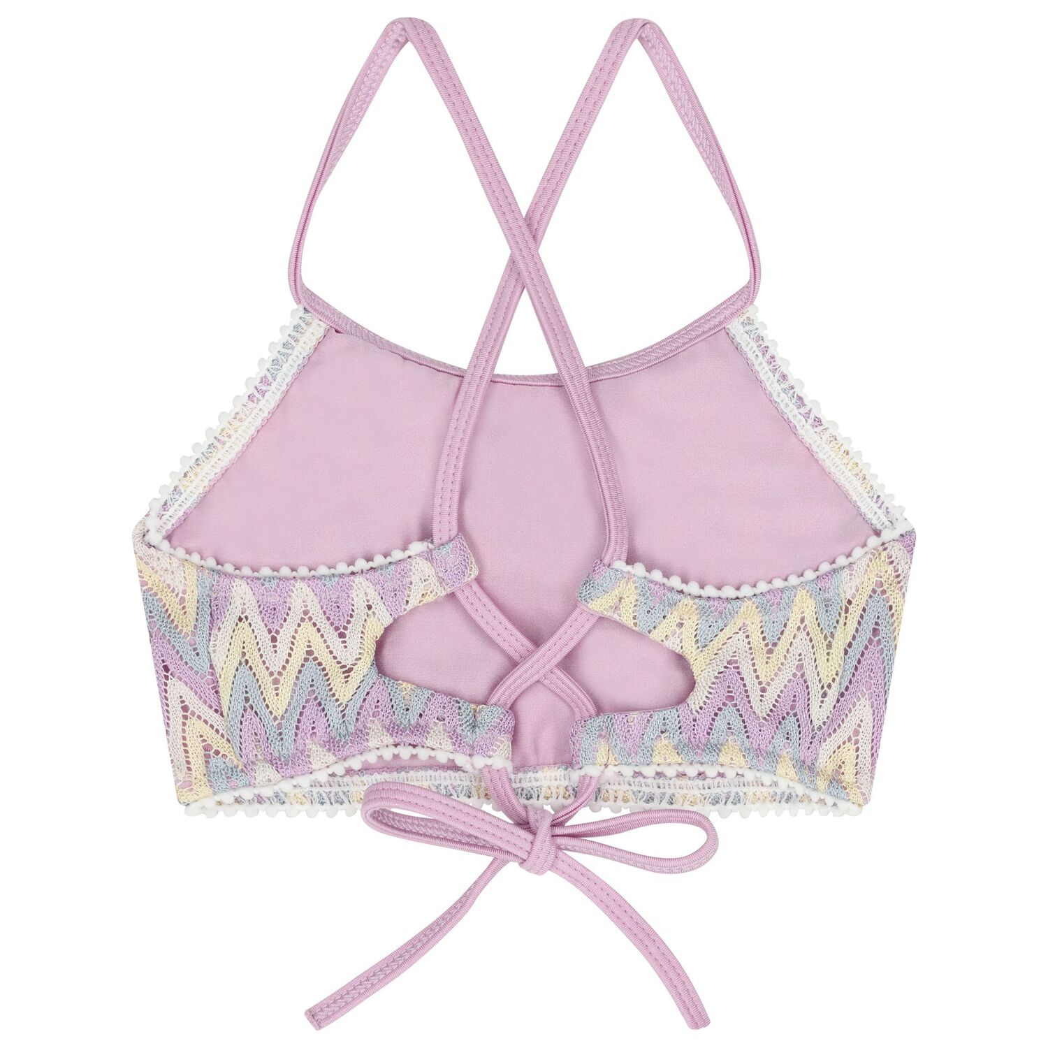 Girls Lilac & Ivory Zig-Zag Crochet Bikini, 1, hi-res