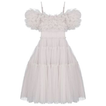 Girls Grey Ruffled Tulle Dress