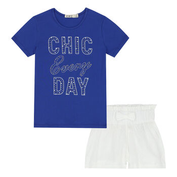 Girls Blue & White Short Set