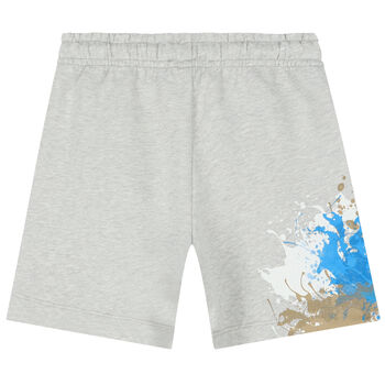 Boys Grey Paint Splatter Logo Shorts