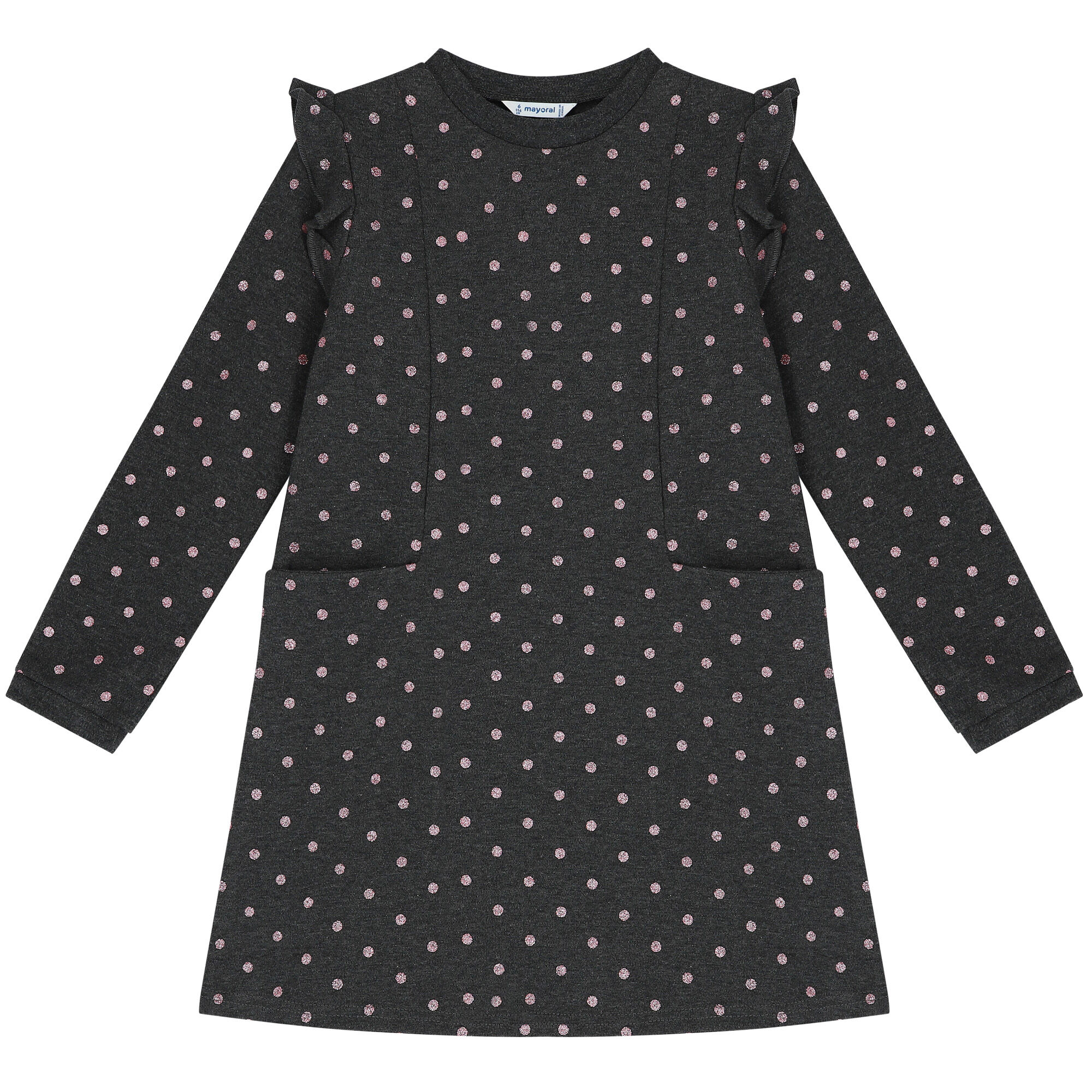 Mayoral Girls Grey Pink Polka Dot Dress Junior Couture Bahrain