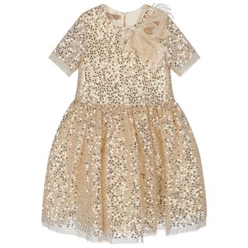 Girls Gold Sequin Tulle Dress