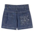Girls Blue Denim Logo Shorts, 1, hi-res