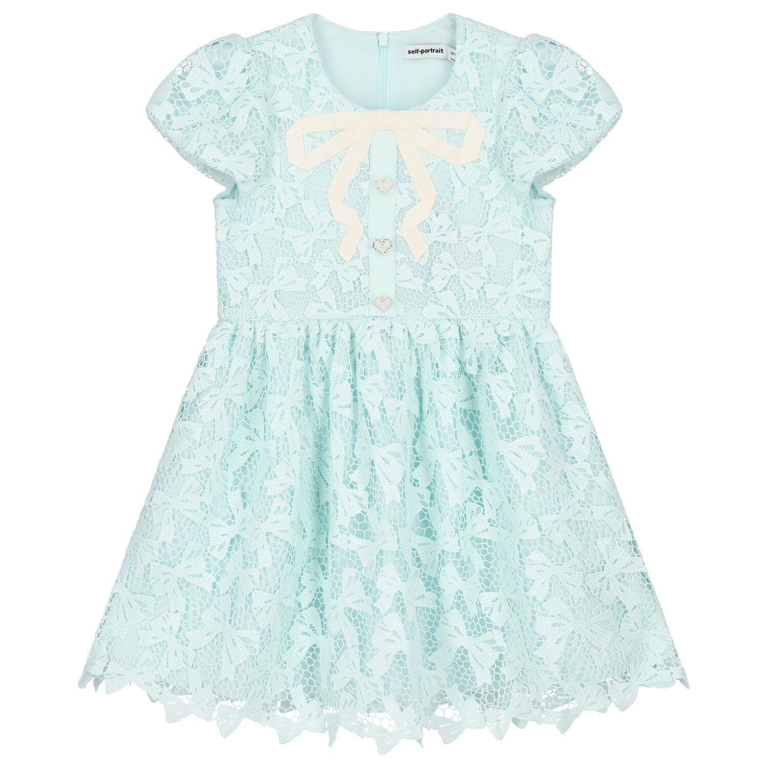 Self-Portrait Girls Aqua Bow Lace Dress | Junior Couture USA Self-Portrait Girls Aqua Bow Lace Dress | Junior Couture USA