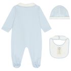 Baby Boys Ivory & Blue Logo Babygrow Gift Set, 3, hi-res