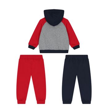Younger Boys Red, Grey & Navy Blue Tracksuit Set