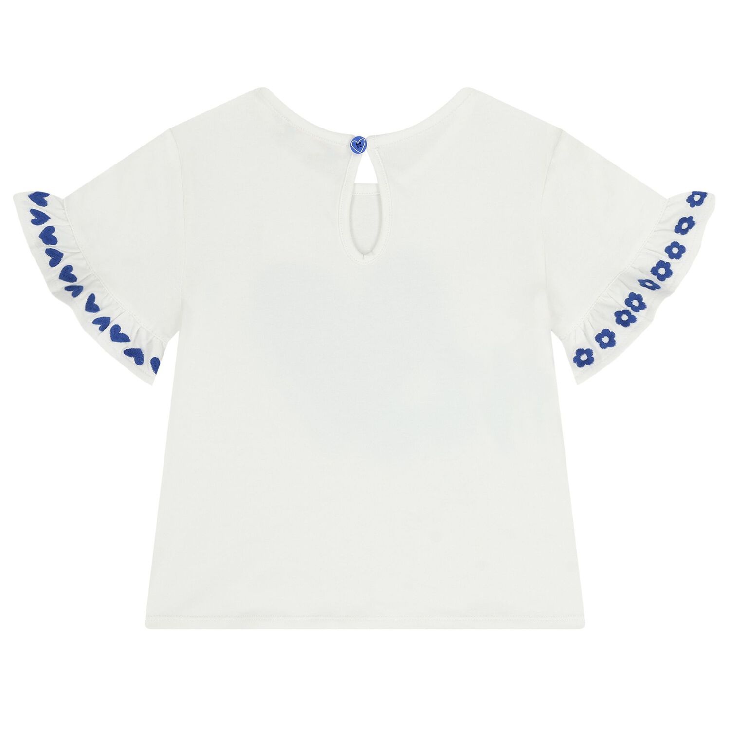 طقم شورت بناتي باللونين الازرق و الابيض مزين بالزهور والقلوب, 1, hi-res